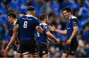 2 April 2016; Jonathan Sexton, Leinster, is congratulated by team-mate Rhys Ruddock after scoring his side's first try. Guinness PRO12 Round 19, Leinster v Munster. Aviva Stadium, Lansdowne Road, Dublin.  Picture credit: Ramsey Cardy / SPORTSFILE
