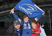 2 April 2016; Leinster supporters Colm Murray, his son Olin Murray, age 12, and Munster supporter wife Laura Murray, from Abbeyknockmoy, Co. Galway, ahead of the Guinness PRO12 round 19 clash between Leinster and Munster at the Aviva Stadium, Lansdown Road, Dublin Picture credit: Cody Glenn / SPORTSFILE
