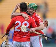 4 April 2010; Cork player Jerry O'Connor celebrates with team-mates Kieran Murphy, 22, and Cathal Naughton after the final whistle. Allianz GAA Hurling National League Division 1 Round 6, Cork v Tipperary, Pairc Ui Chaoimh, Cork. Picture credit: Matt Browne / SPORTSFILE