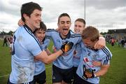 4 April 2010; Dublin players, from left, Rory O'Carroll, Darragh Nelson, James McCarthy, Eoin Culligan and Jonathan Cooper celebrate their side's victory . Cadbury Leinster GAA Football Under 21 Championship Final, Dublin v Westmeath, Parnell Park, Dublin. Picture credit: Stephen McCarthy / SPORTSFILE