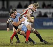 3 April 2010; Andrew Trimble, Ulster, in action against Ceri Sweeney and Andries Pretorius, Cardiff Blues. Celtic League, Ulster v Cardiff Blues, Ravenhill Park, Belfast. Picture credit: Oliver McVeigh / SPORTSFILE