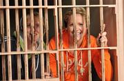 5 April 2010; Cork footballers Elaine Harte, left, and Angela Walsh in a prson cell on a visit to Alcatraz Island Federal Penitentiary. TG4 Ladies Football All-Star Tour, San Francisco, California, USA. Picture credit: Brendan Moran / SPORTSFILE