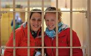 5 April 2010; Mayo footballers Martha Carter, left, and Emma Mullin in a prison cell on a visit to Alcatraz Island Federal Penitentiary. TG4 Ladies Football All-Star Tour, San Francisco, California, USA. Picture credit: Brendan Moran / SPORTSFILE