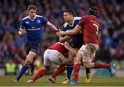 2 April 2016; Ben Te'o, Leinster, is tackled by Ian Keatley, left, and Tommy O'Donnell, Munster. Guinness PRO12 Round 19, Leinster v Munster. Aviva Stadium, Lansdowne Road, Dublin.  Picture credit: Brendan Moran / SPORTSFILE