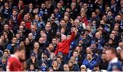 2 April 2016; A Munster supporter, sitting amongst Leinster supporters, cheers on his side. Guinness PRO12 Round 19, Leinster v Munster. Aviva Stadium, Lansdowne Road, Dublin.  Picture credit: Brendan Moran / SPORTSFILE
