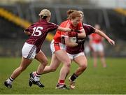 3 April 2016; Rena Buckley, Cork, in action against Edel Concannon, left, and Megan Glynn, Galway. Lidl Ladies Football National League Division 1, Galway v Cork. St Jarlath's Stadium, Tuam, Co. Galway. Picture credit: Sam Barnes / SPORTSFILE