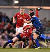 2 April 2016; Dave Kilcoyne, Munster, is tackled by Dave Kilcoyne, Munster, which Cian Healy was shown a yellow card for. Guinness PRO12 Round 19, Leinster v Munster. Aviva Stadium, Lansdowne Road, Dublin. Picture credit: Ramsey Cardy / SPORTSFILE