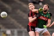 3 April 2016; Aidan O'Shea, Mayo, in action against Gerard McGovern, Down. Allianz Football League Division 1 Round 7, Mayo v Down. Elverys MacHale Park, Castlebar, Co. Mayo. Picture credit: David Maher / SPORTSFILE