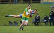 3 April 2016; Eoin McHugh, Donegal, in action against Ryan Wylie, Monaghan. Allianz Football League Division 1, Round 7, Monaghan v Donegal. St Mary's Park, Castleblayney, Co. Monaghan. Picture credit: Dáire Brennan / SPORTSFILE