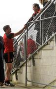 3 April 2016 A disappointed Peter Turley, Down, shakes hands with a supporter at the end of the game. Allianz Football League Division 1 Round 7, Mayo v Down. Elverys MacHale Park, Castlebar, Co. Mayo. Picture credit: David Maher / SPORTSFILE