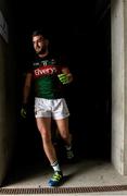 3 April 2016; Mayo captain Aidan O'Shea leads the team out for the start of the second half. Allianz Football League Division 1 Round 7, Mayo v Down. Elverys MacHale Park, Castlebar, Co. Mayo. Picture credit: David Maher / SPORTSFILE