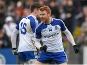 3 April 2016; Daniel McKenna Monaghan celebrates after getting Monaghan's goal. Allianz Football League Division 1, Round 7, Monaghan v Donegal. St Mary's Park, Castleblayney, Co. Monaghan. Picture credit: Philip Fitzpatrick / SPORTSFILE