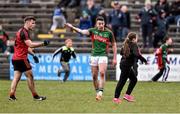 3 April 2016; Evan Regan, Mayo and Gerard Collins, Down, instruct children to leave the pitch prior to the full time whistle. Allianz Football League Division 1 Round 7, Mayo v Down. Elverys MacHale Park, Castlebar, Co. Mayo. Picture credit: David Maher / SPORTSFILE
