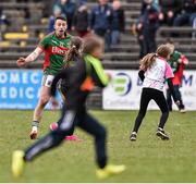 3 April 2016; Evan Regan, Mayo, instructs children to leave the pitch prior to the full time whistle. Allianz Football League Division 1 Round 7, Mayo v Down. Elverys MacHale Park, Castlebar, Co. Mayo. Picture credit: David Maher / SPORTSFILE