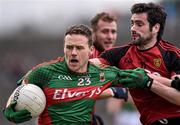 3 April 2016; Andy Moran, Mayo, in action against Kevin McKernan, Down. Allianz Football League Division 1 Round 7, Mayo v Down. Elverys MacHale Park, Castlebar, Co. Mayo. Picture credit: David Maher / SPORTSFILE
