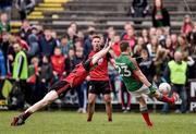 3 April 2016; Andy Moran, Mayo, score's a late point from Paul Devlin, Down. Allianz Football League Division 1 Round 7, Mayo v Down. Elverys MacHale Park, Castlebar, Co. Mayo. Picture credit: David Maher / SPORTSFILE