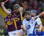 3 April 2016; Jamie Barron, Waterford, in action against Liam Og McGovern, Wexford. Allianz Hurling League Division 1 Quarter-Final, Wexford v Waterford.Innovate Wexford Park, Wexford. Picture credit: Ramsey Cardy / SPORTSFILE