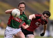 3 April 2016; Alan Dillon, Mayo, in action against Kevin McKernan, Down. Allianz Football League Division 1 Round 7, Mayo v Down. Elverys MacHale Park, Castlebar, Co. Mayo. Picture credit: David Maher / SPORTSFILE
