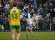 3 April 2016; Conor McManus, left, and Neil McAdam, Monaghan, celebrate at the final whistle. Allianz Football League Division 1, Round 7, Monaghan v Donegal. St Mary's Park, Castleblayney, Co. Monaghan. Picture credit: Dáire Brennan / SPORTSFILE
