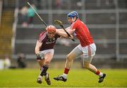 3 April 2016; Conor Whelan, Galway, in action against Damien Cahalane, Cork.  Allianz Hurling League, Division 1, Relegation Play-off, Galway v Cork. Pearse Stadium, Galway. Picture credit: Ray Ryan / SPORTSFILE
