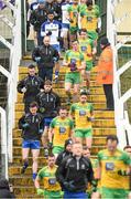 3 April 2016; Monaghan and Donegal players coming out to the pitch, Allianz Football League Division 1 Round 7, Monaghan v Donegal. St Mary's Park, Castleblayney, Co. Monaghan. Picture credit: Philip Fitzpatrick / SPORTSFILE