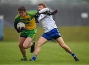 3 April 2016: Hugh McFadden Donegal, in action against Daniel McKenna, Monaghan. Allianz Football League Division 1, Round 7, Monaghan v Donegal. St Mary's Park, Castleblayney, Co. Monaghan. Picture credit: Philip Fitzpatrick / SPORTSFILE