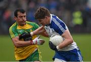 3 April 2016; Darren Hughes, Monaghan, in action against Frank McGlynn, Donegal. Allianz Football League Division 1 Round 7, Monaghan v Donegal. St Mary's Park, Castleblayney, Co. Monaghan. Picture credit: Philip Fitzpatrick / SPORTSFILE