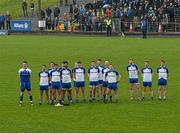 3 April 2016; The Monaghan team stand for the National Anthem. Allianz Football League Division 1 Round 7, Monaghan v Donegal. St Mary's Park, Castleblayney, Co. Monaghan. Picture credit: Philip Fitzpatrick / SPORTSFILE