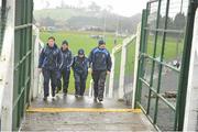 3 April 2016; The Monaghan management team, left to right, Ryan Porter, Finbarr Fitzpatrick, Leo McBride, and manager Malachy O'Rourke. Allianz Football League Division 1, Round 7, Monaghan v Donegal. St Mary's Park, Castleblayney, Co. Monaghan. Picture credit: Dáire Brennan / SPORTSFILE