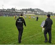 3 April 2016; Monaghan manager Malachy O'Rourke tries to confront referee Rory Hickey during the second half. Allianz Football League Division 1, Round 7, Monaghan v Donegal. St Mary's Park, Castleblayney, Co. Monaghan. Picture credit: Dáire Brennan / SPORTSFILE