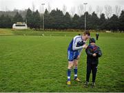 3 April 2016; 11 year old Dylan Kelly takes a selfie with Monaghan goalkeeper Rory Beggan, after the game. Allianz Football League Division 1, Round 7, Monaghan v Donegal. St Mary's Park, Castleblayney, Co. Monaghan. Picture credit: Dáire Brennan / SPORTSFILE