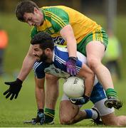 3 April 2016; Neil McAdam, Monaghan, in action against Leo McLoone, Donegal. Allianz Football League Division 1, Round 7, Monaghan v Donegal. St Mary's Park, Castleblayney, Co. Monaghan. Picture credit: Dáire Brennan / SPORTSFILE