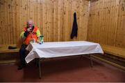 3 April 2016; Kilkenny 'Maor'  John Dollard, a member of the The Harps GAA Club, Laois, enjoys a cup of tea and a biscuit before taking up his duties. Allianz Hurling League Division 1 Quarter-Final, Kilkenny v Offaly. Nowlan Park, Kilkenny. Picture credit: Ray McManus / SPORTSFILE