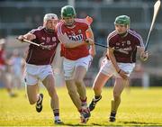 3 April 2016; Seamus Harnedy, Cork in action against Andrew Smith and Adrian Tuohy, Galway.  Allianz Hurling League, Division 1, Relegation Play-off, Galway v Cork. Pearse Stadium, Galway. Picture credit: Ray Ryan / SPORTSFILE