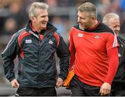 3 April 2016; Cork manager Kieran Kingston laughs with Diarmuid O'Sullivan ahead of the game.  Allianz Hurling League, Division 1, Relegation Play-off, Galway v Cork. Pearse Stadium, Galway. Picture credit: Ray Ryan / SPORTSFILE
