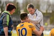 3 April 2016; Clare manager Davy Fitzgerald celebrates with John Conlon after the game, alongside physio Rosaleen Monaghan. Allianz Hurling League Division 1 Quarter-Final, Clare v Tipperary. Cusack Park, Ennis, Co. Clare. Picture credit: Diarmuid Greene / SPORTSFILE