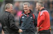3 April 2016; Cork manager Kieran Kingston laughs with, Pat Hartnett, left, and Diarmuid O'Sullivan ahead of the game.  Allianz Hurling League, Division 1, Relegation Play-off, Galway v Cork. Pearse Stadium, Galway. Picture credit: Ray Ryan / SPORTSFILE
