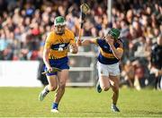 3 April 2016; Aaron Shanagher, Clare, in action against Cathal Barrett, Tipperary, on his way to scoring his side's second goal. Allianz Hurling League Division 1 Quarter-Final, Clare v Tipperary. Cusack Park, Ennis, Co. Clare. Picture credit: Diarmuid Greene / SPORTSFILE
