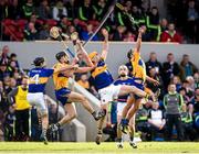 3 April 2016; John Conlon and David Reidy of Clare contest a high ball with Conor O'Brien and Kieran Bergin of Tipperary. Allianz Hurling League Division 1 Quarter-Final, Clare v Tipperary. Cusack Park, Ennis, Co. Clare. Picture credit: Diarmuid Greene / SPORTSFILE