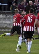 22 April 2016; Rory Patterson, Derry City, centre, celebrates with team-mates Conor McCormack and Nathan Boyle after scoring his side's goal. SSE Airtricity League, Premier Division, Derry City v Bohemians. Brandywell Stadium, Derry. Picture credit: Oliver McVeigh / SPORTSFILE