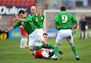 6 April 2010; Jimmy Keohane, left, and Conor Henderson, right, Republic of Ireland, in action against Tomaz Holota, Poland. U19 Friendly, Republic of Ireland v Poland, Tolka Park, Dublin. Picture credit: Barry Cregg / SPORTSFILE