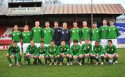 6 April 2010; The Republic of Ireland squad, back row, left to right, Jimmy Keohane, Padraic Ormsby, Cian Bolger, Gavin Gunning, Ian McLoughlin, Gerald Hanley, Conor Henderson, Shaun Timmins, Ryan Brennan, Shane McEleney, Rob Kiernan, front rown, left to right, Conor Hourihane, Thomas McBride, Gary Burke, Daniel Kearns, Richard Towell, Aaron Doran, Charlie Collins, Jamie Adam, Ronan Murray. U19 Friendly, Republic of Ireland v Poland, Tolka Park, Dublin. Picture credit: Barry Cregg / SPORTSFILE