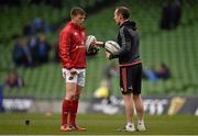 2 April 2016; Johnny Holland, Munster, with assistant coach Ian Costello before the game. Guinness PRO12 Round 19, Leinster v Munster. Aviva Stadium, Lansdowne Road, Dublin.  Picture credit: Brendan Moran / SPORTSFILE