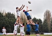 2 April 2016; Ryan Baird, Leinster Development XV, contests a lineout against Thomas Davidson, Canada U18's. St Mary’s College RFC, Templeville Road.  Picture credit: Cody Glenn / SPORTSFILE