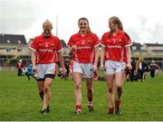 3 April 2016; Cork players from left, Deirdre O'Reilly, Annie Walsh and Roisin Phelan, after the game. Lidl Ladies Football National League Division 1, Galway v Cork. St Jarlath's Stadium, Tuam, Co. Galway. Picture credit: Sam Barnes / SPORTSFILE