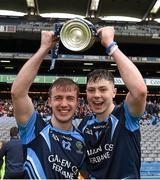 2 April 2016; Gallen CS Ferbane players Ryan Heavin, left, and Jack Clancy with the Paddy Drummond Cup. Masita GAA All Ireland Post Primary Schools Paddy Drummond Cup Final, Gallen CS Ferbane v Holy Rosary College Mountbellew. Croke Park, Dublin. Picture credit: Ray McManus / SPORTSFILE