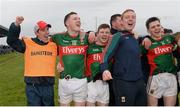 2 April 2016; Michael Solan, Mayo manager, celebrates with his team after the game. EirGrid Connacht GAA Football U21 Championship Final. Markievicz Park, Sligo.  Picture credit: Oliver McVeigh / SPORTSFILE