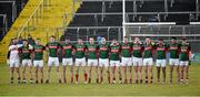 2 April 2016; The Mayo team stand for the National Anthem. EirGrid Connacht GAA Football U21 Championship Final. Markievicz Park, Sligo. Picture credit: Oliver McVeigh / SPORTSFILE