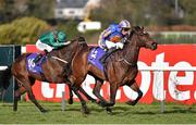 6 April 2016; Somehow, right, with Seamie Heffernan up, leads Shamreen, with Pat Smullen up, who finished second, on their way to winning the Irish Stallion Farms European Breeders Fund Fillies Maiden. Leopardstown, Co. Dublin. Photo by Sportsfile