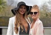 6 April 2016; Racegoers Eimear Brennan, from Limerick, and Aisling Finucane, from Wexford, at the races. Leopardstown, Co. Dublin. Picture credit: David Fitzgerald / SPORTSFILE